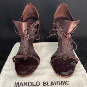 Manolo Blahnik Brown T-Strap Sandals